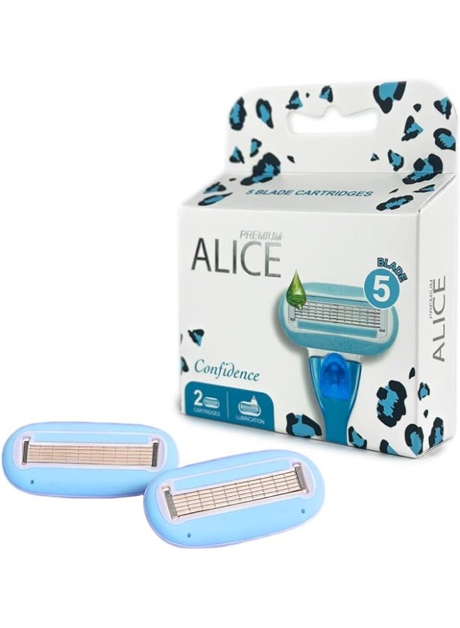 Alice Premium Confidence 5 Blade Cartridges with Lubrication Strip – 2 Count – For Combination Skin - Image 4